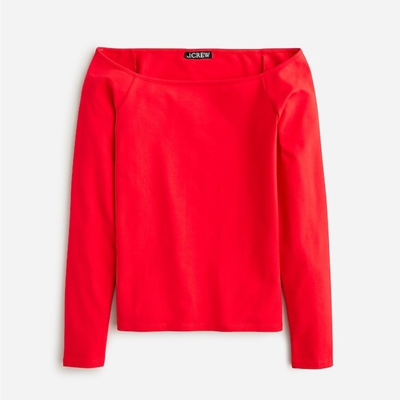 J. Crew Top Rated Off-the-shoulder long-sleeve shirt stretch cotton Red BY371 - Picture 3 of 8